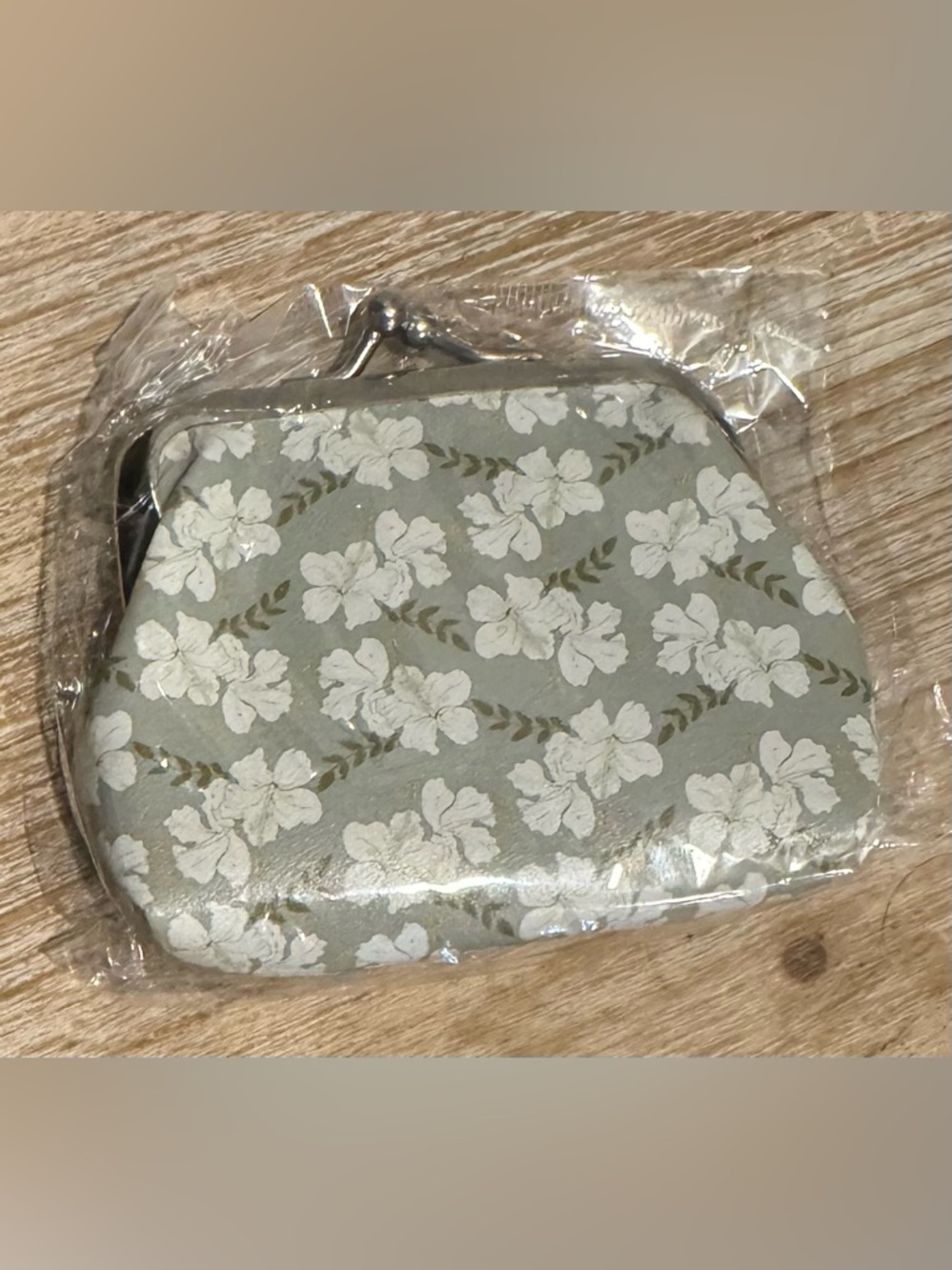 Floral Kiss-Lock Coin Purse in Sage Green and White